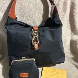 NWT Dooney & Bourke Black Nylon Logo Lock Shoulder Hobo with matching Kisslock